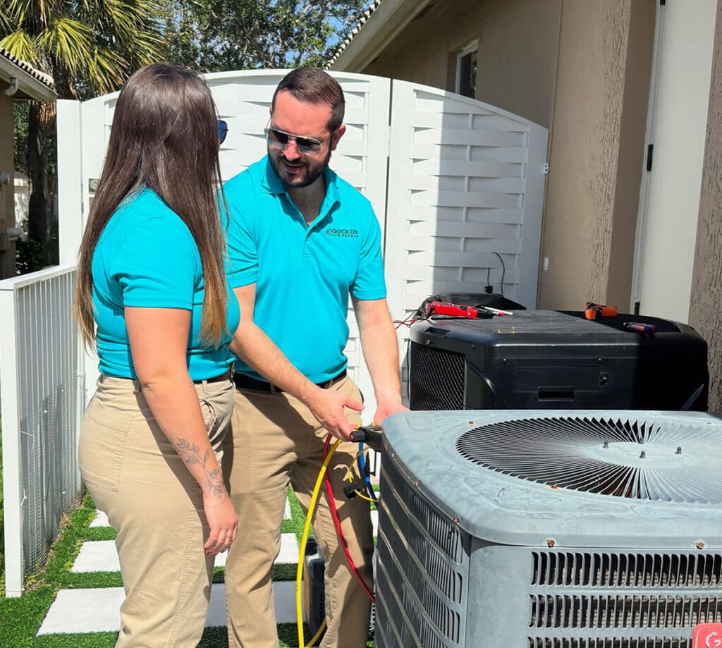 shawn and natalee from Quick Fix Air is fixing air condenser