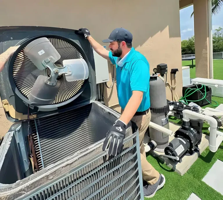 Shawn from Quick Fix Air Repair repairing an outdoor AC condenser
